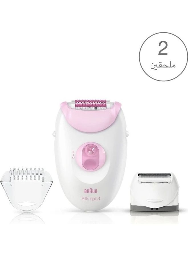 BRAUN Silk Epil 3 Epilator With 2 Attachments White/Pink  - Image 1