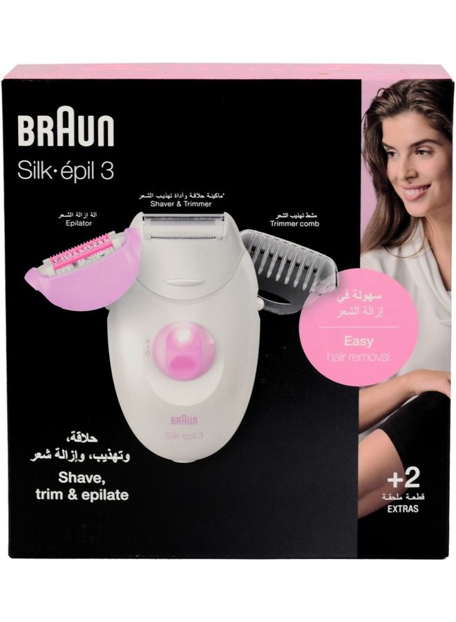 BRAUN Silk Epil 3 Epilator With 2 Attachments White/Pink  - Image 2
