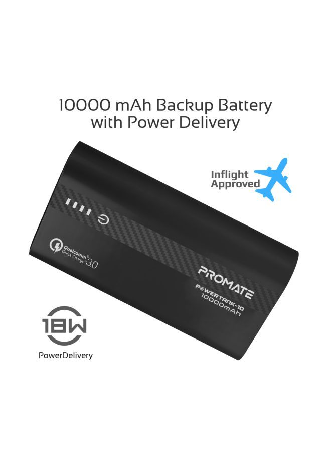 PROMATE - 10000.0 mAh USB-C Power Bank, Compact Palm Size 18W USB Type-C Input /Output Power Delivery External Battery Charger with QC 3.0 Port for iPhone XS /XS Max, Samsung S9/S9+, PowerTank-10 Black Black - Image 1
