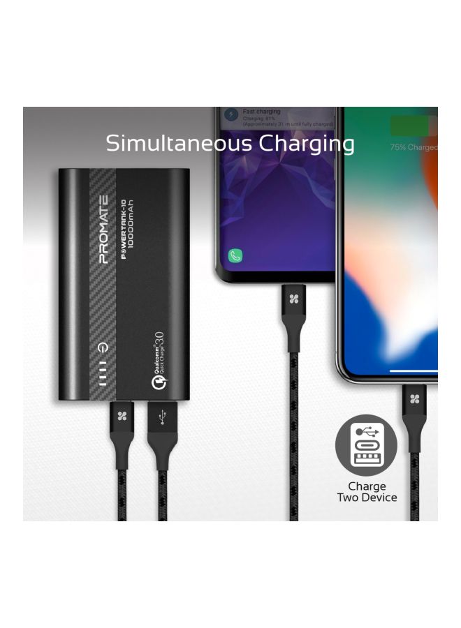 PROMATE - 10000.0 mAh USB-C Power Bank, Compact Palm Size 18W USB Type-C Input /Output Power Delivery External Battery Charger with QC 3.0 Port for iPhone XS /XS Max, Samsung S9/S9+, PowerTank-10 Black Black - Image 1