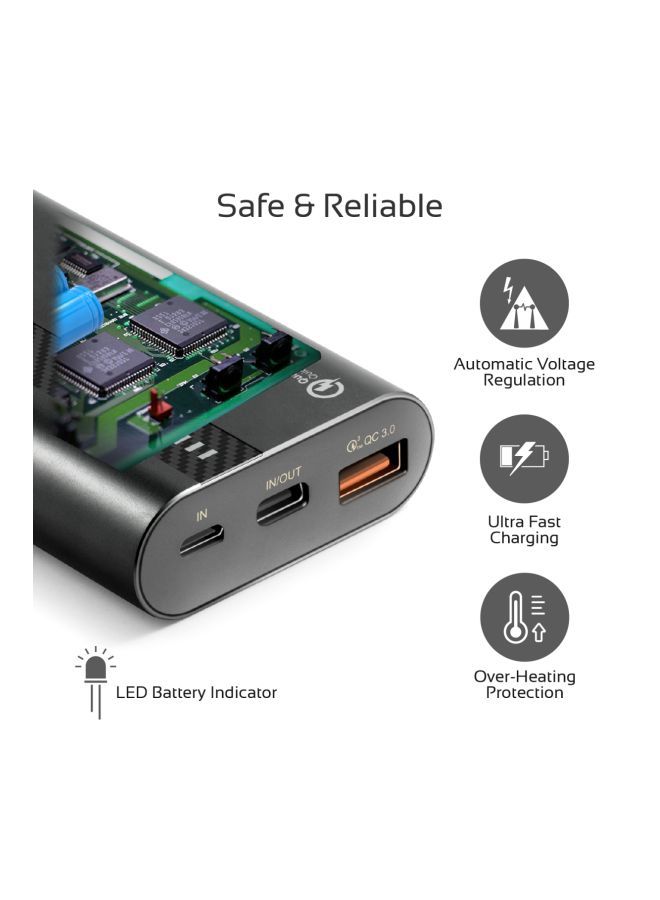 PROMATE - 10000.0 mAh USB-C Power Bank, Compact Palm Size 18W USB Type-C Input /Output Power Delivery External Battery Charger with QC 3.0 Port for iPhone XS /XS Max, Samsung S9/S9+, PowerTank-10 Black Black - Image 1