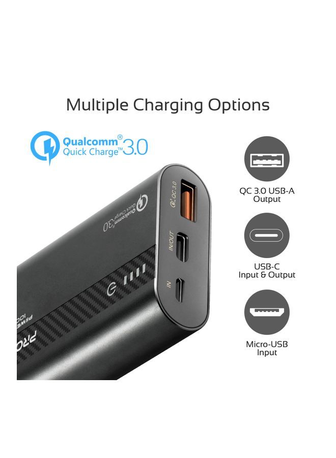 PROMATE - 10000.0 mAh USB-C Power Bank, Compact Palm Size 18W USB Type-C Input /Output Power Delivery External Battery Charger with QC 3.0 Port for iPhone XS /XS Max, Samsung S9/S9+, PowerTank-10 Black Black - Image 1
