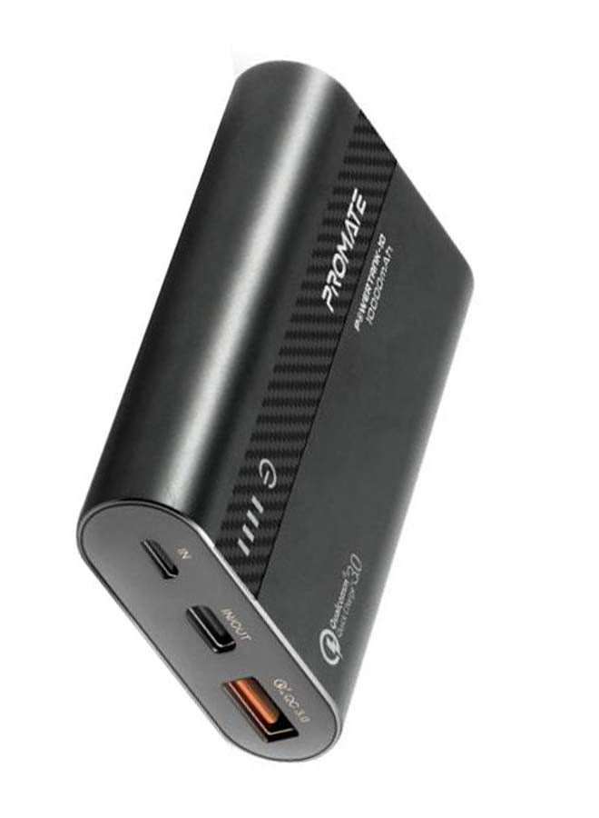 PROMATE - 10000.0 mAh USB-C Power Bank, Compact Palm Size 18W USB Type-C Input /Output Power Delivery External Battery Charger with QC 3.0 Port for iPhone XS /XS Max, Samsung S9/S9+, PowerTank-10 Black Black - Image 1