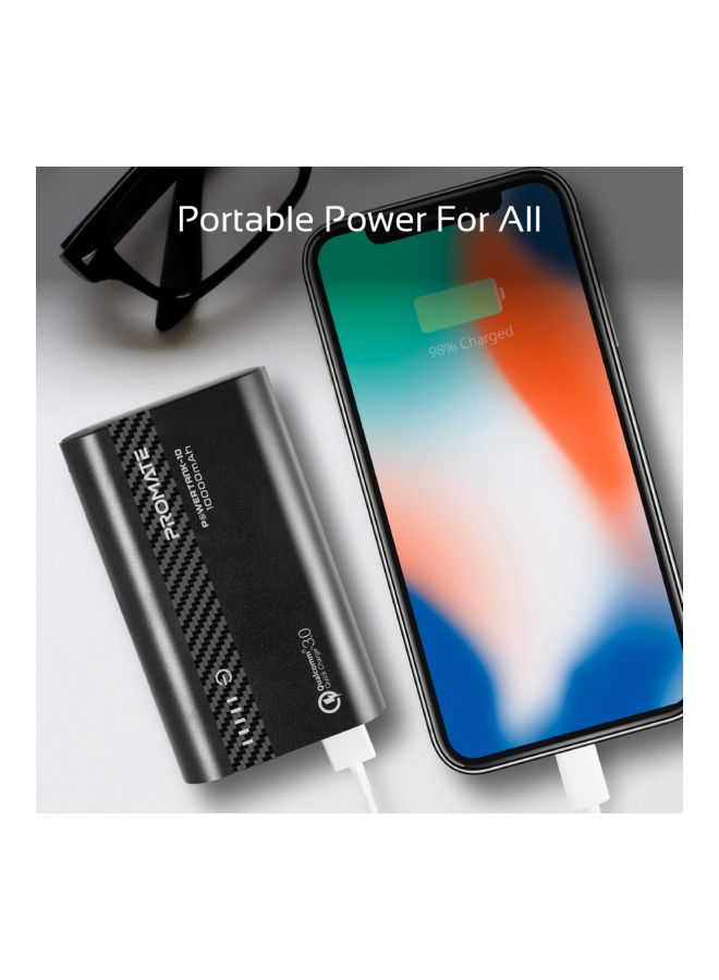 PROMATE - 10000.0 mAh USB-C Power Bank, Compact Palm Size 18W USB Type-C Input /Output Power Delivery External Battery Charger with QC 3.0 Port for iPhone XS /XS Max, Samsung S9/S9+, PowerTank-10 Black Black - Image 1