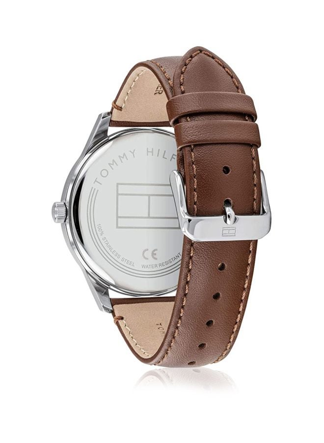 Men's Essentials Round Shape Leather Band Analog Wrist Watch 44 mm - Brown - 1791659 - v1675685325/N37604861A_2