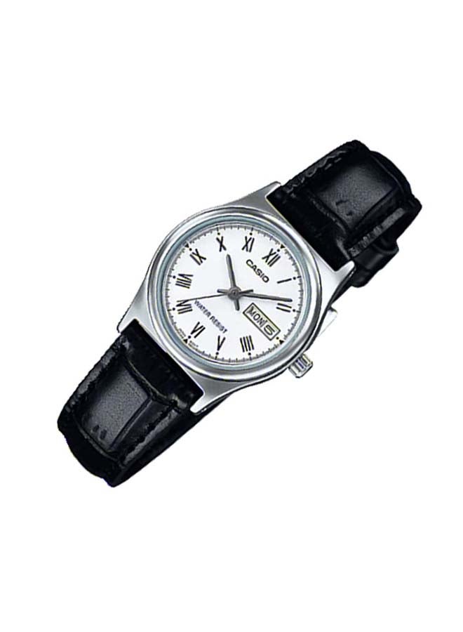 Women's Leather Analog Wrist Watch LTP-V006L-7BUDF - 26 mm - Black