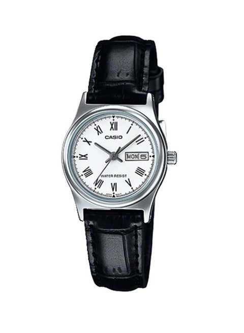 Women's Leather Analog Wrist Watch LTP-V006L-7BUDF - 26 mm - Black