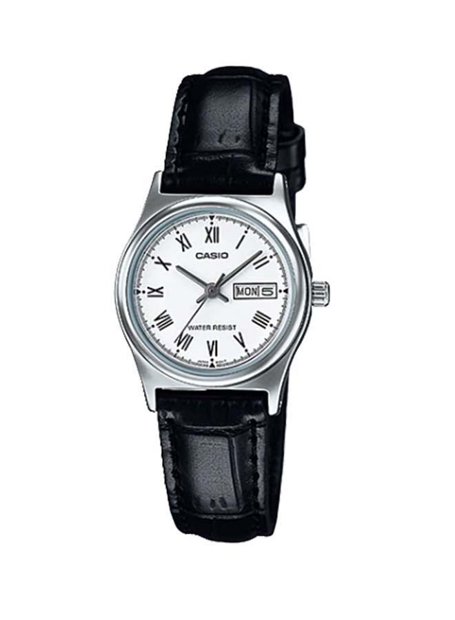 Women's Leather Analog Wrist Watch LTP-V006L-7BUDF - 26 mm - Black