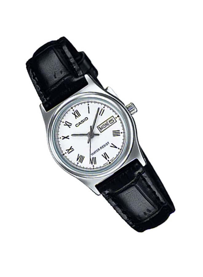 Women's Leather Analog Wrist Watch LTP-V006L-7BUDF - 26 mm - Black
