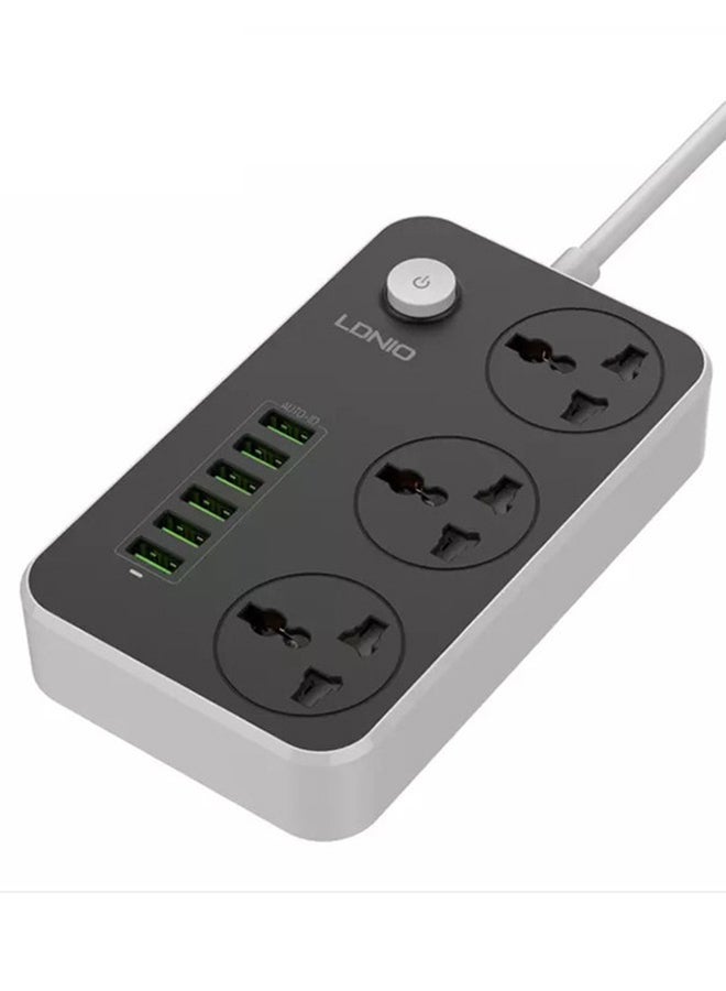 LDNIO - 3 Power Socket With 6 USB Extension black/Grey - Image 1