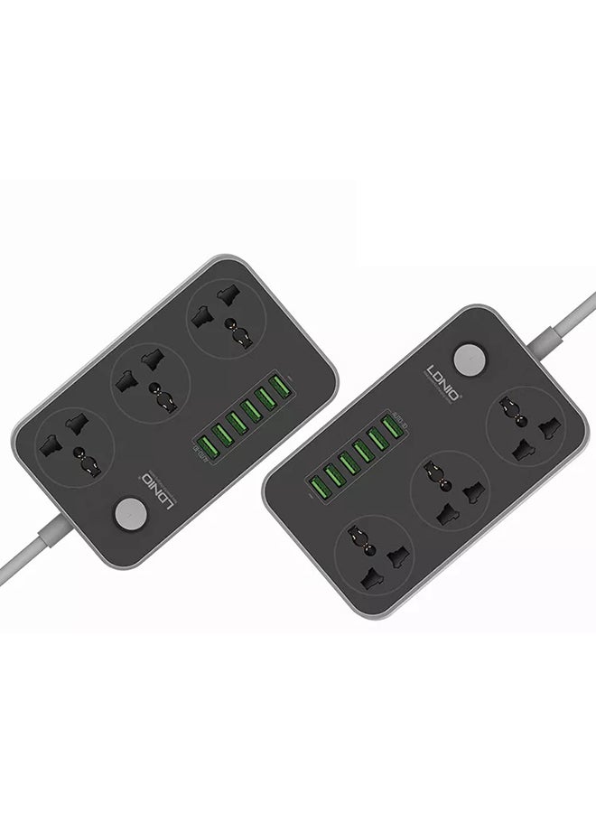 LDNIO - 3 Power Socket With 6 USB Extension black/Grey - Image 1