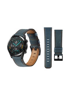 Perfii Leather Replacement Band For Huawei Watch GT/GT2 Blue 