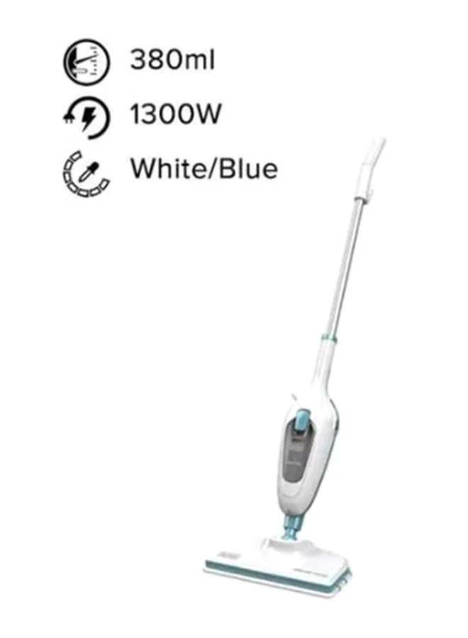 BLACK+DECKER Steam Mop, 5-in-1 Cleaning Solution, Superheated Steam, Swivel Head, Chemical-Free, User Friendly, Includes 5 Accessories, 1300 W FSMH13E5-B5 White/Blue