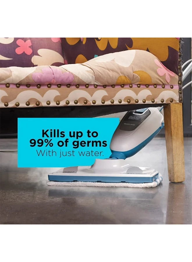 BLACK+DECKER Steam Mop, 5-in-1 Cleaning Solution, Superheated Steam, Swivel Head, Chemical-Free, User Friendly, Includes 5 Accessories, 1300 W FSMH13E5-B5 White/Blue