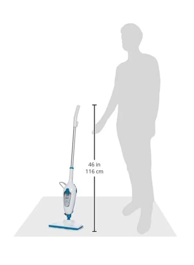 BLACK+DECKER Steam Mop, 5-in-1 Cleaning Solution, Superheated Steam, Swivel Head, Chemical-Free, User Friendly, Includes 5 Accessories, 1300 W FSMH13E5-B5 White/Blue