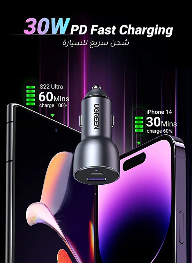 شاحن سيارة سريع 52.5 وات، منافذ USB مزدوجة، محول طاقة سريع للسيارة PD30W، شاحن سيارة iPhone 15، شحن سريع Samsung، قابس USB للسيارة 25 وات لأجهزة Samsung، iPhone، iPad Pro/Air، Huawei، Oneplus، Xiaomi، إلخ، رمادي فلكي - v1675769387/N46344978A_2