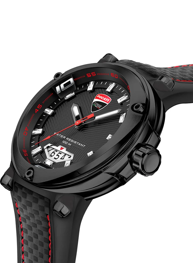 Ducati Corse Men's Mens Partenza Analog Leather Wrist Watch DTWGN2018903 49 mm Black