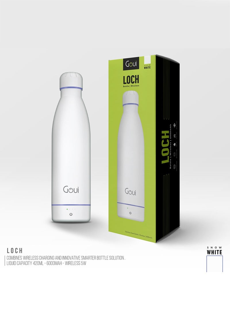 Goui - 6000 mAh Loch - Bottle Double Insulated 18/8 Stainless Steel Bottle with Built-in 6000mAh Power Bank & 5W Wireless Charger – Hot & Cold Thermal Insulation for 12H Hot & 24H Cold Drinks - Snow White / Lavander - Image 1