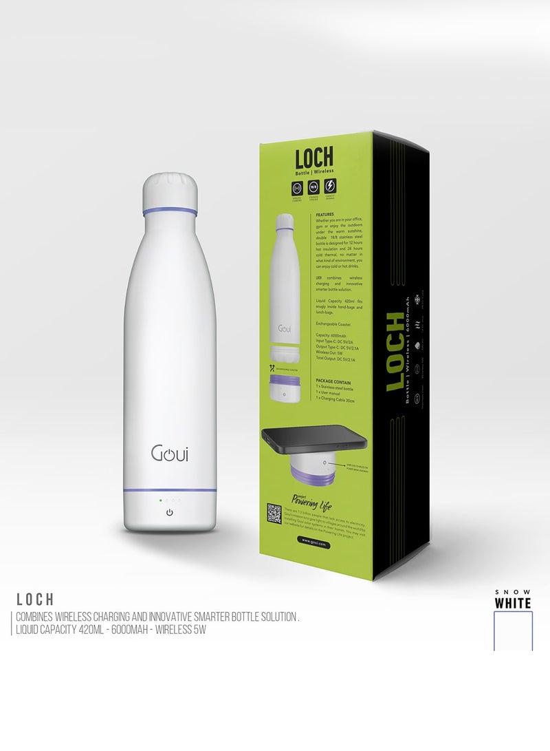 Goui - 6000 mAh Loch - Bottle Double Insulated 18/8 Stainless Steel Bottle with Built-in 6000mAh Power Bank & 5W Wireless Charger – Hot & Cold Thermal Insulation for 12H Hot & 24H Cold Drinks - Snow White / Lavander - Image 1
