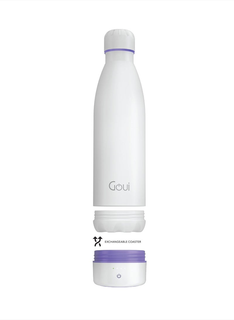 Goui - 6000 mAh Loch - Bottle Double Insulated 18/8 Stainless Steel Bottle with Built-in 6000mAh Power Bank & 5W Wireless Charger – Hot & Cold Thermal Insulation for 12H Hot & 24H Cold Drinks - Snow White / Lavander - Image 1