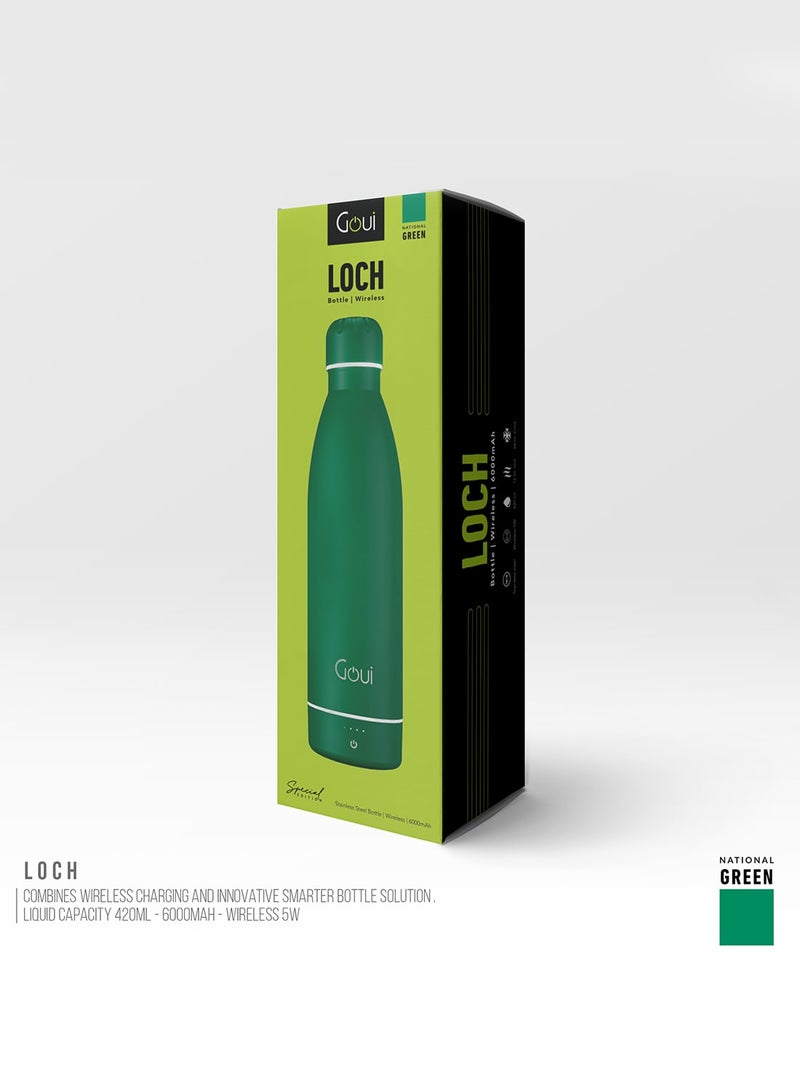 Goui - 6000 mAh Loch - Bottle Double Insulated 18/8 Stainless Steel Bottle with Built-in 6000mAh Power Bank & 5W Wireless Charger – Hot & Cold Thermal Insulation for 12H Hot & 24H Cold Drinks - National Green - Image 1