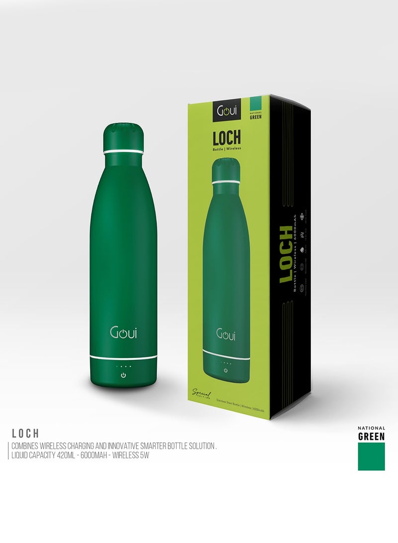 Goui - 6000 mAh Loch - Bottle Double Insulated 18/8 Stainless Steel Bottle with Built-in 6000mAh Power Bank & 5W Wireless Charger – Hot & Cold Thermal Insulation for 12H Hot & 24H Cold Drinks - National Green - Image 1