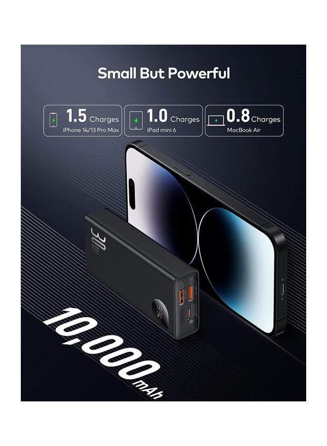 Baseus - 10000 mAh 10000mAh Power Bank with LED Digital Display, 30W Fast Charging QC 3.0 USB C Battery Pack Portable Charger with 3 Outputs Compatible with iPhone/ iPad/ Samsung/ Huawei/ Xiaomi/ Tablet and Many More Black - Image 1