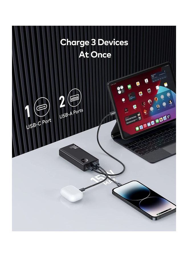 Baseus - 10000 mAh 10000mAh Power Bank with LED Digital Display, 30W Fast Charging QC 3.0 USB C Battery Pack Portable Charger with 3 Outputs Compatible with iPhone/ iPad/ Samsung/ Huawei/ Xiaomi/ Tablet and Many More Black - Image 1