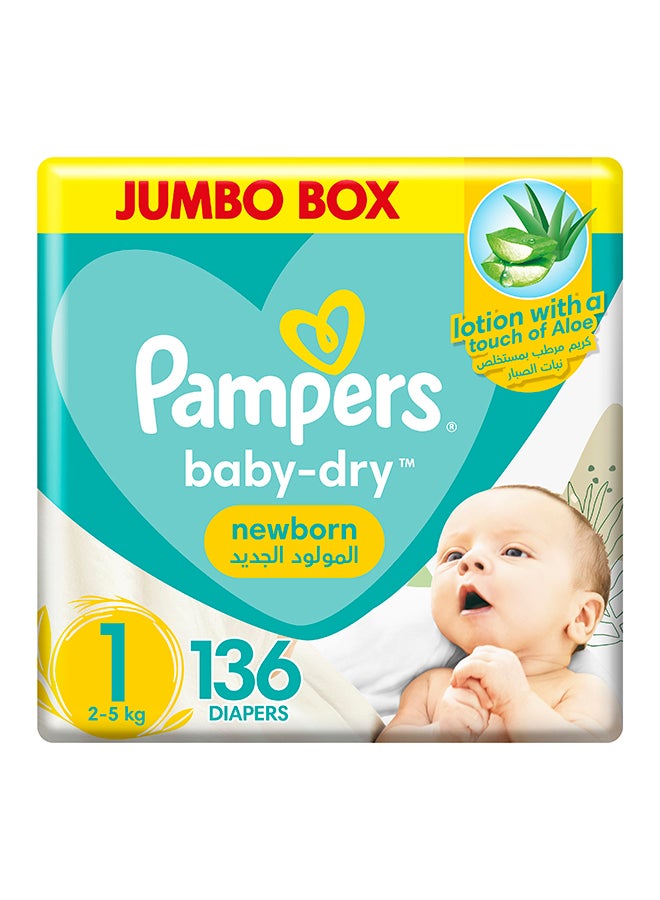 Pampers Aloe Vera Taped Diapers Size 1 Jumbo Pack 136 Count  - Image 1