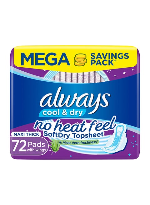 Aloe Cool Long Maxi Thick Pads For Light Days 72 Count