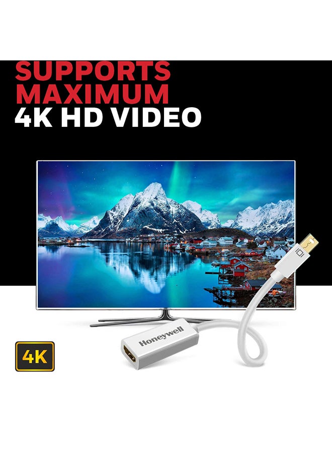 Honeywell - Mini Display Port to HDMI Adapter, 4K x 2K@30Hz Resolution, Transmission Speed of 3.0 Gbps, Male-Female Adapter, Compatible With LED Displays, Laptops, Gaming Consoles, Projector White - Image 1