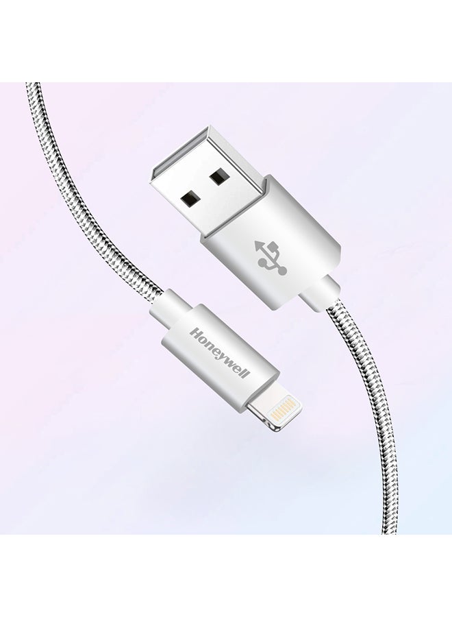 Honeywell Iphone Lightning Cable 1.2Mtr Mfi Certified Compatible With Iphone 14/13/12/11 Series Ipad Ipod Upto 480Mbps Transfer Speed Braided Silver Silver  - Image 2