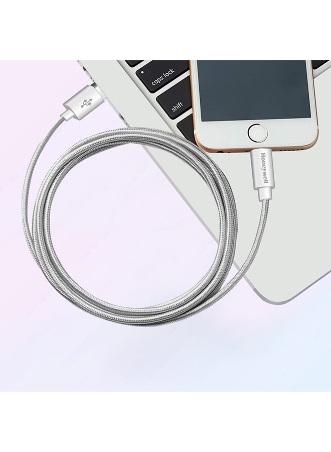 Honeywell Iphone Lightning Cable 1.2Mtr Mfi Certified Compatible With Iphone 14/13/12/11 Series Ipad Ipod Upto 480Mbps Transfer Speed Braided Silver Silver  - Image 3