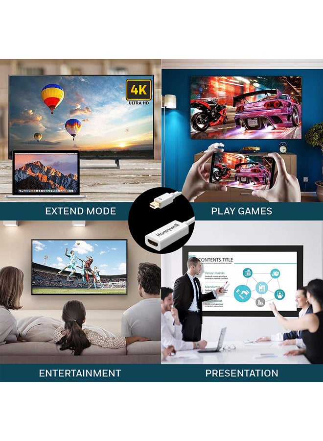 Honeywell - Mini Display Port to HDMI Adapter, 4K x 2K@30Hz Resolution, Transmission Speed of 3.0 Gbps, Male-Female Adapter, Compatible With LED Displays, Laptops, Gaming Consoles, Projector White - Image 1