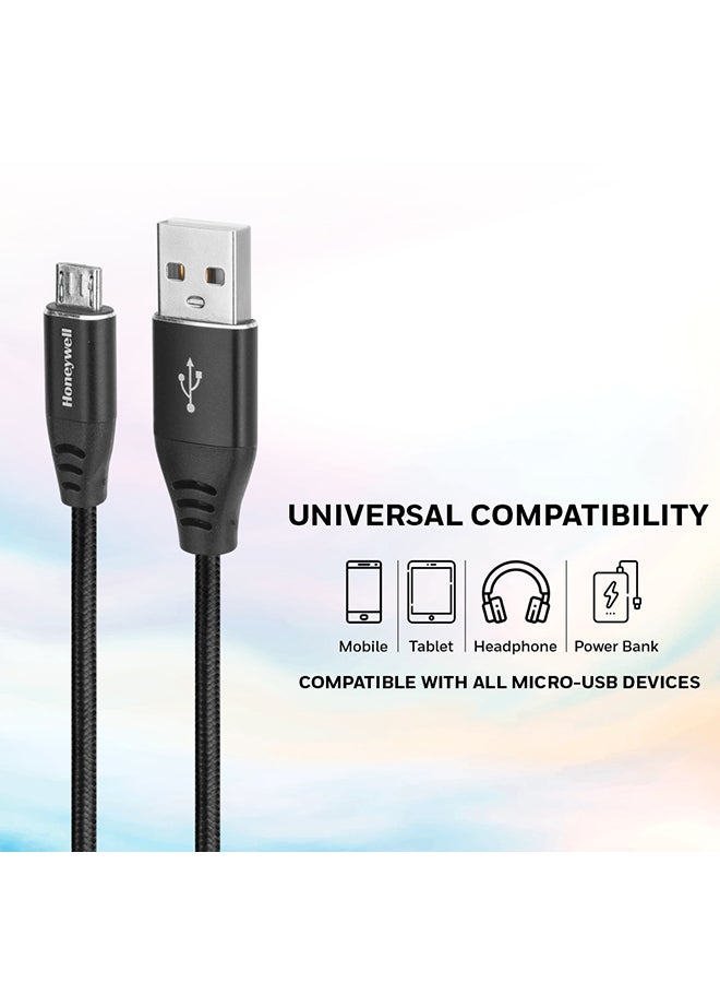 Honeywell USB to Micro USB cable, Fast Charging, 480 MBPS Transfer Speed, Nylon-Braided sync and charge cable, Male-to-Male Port, Compatible with Smartphones, Tablets, Laptops, 4 Feet (1.2M) Black - Image 2