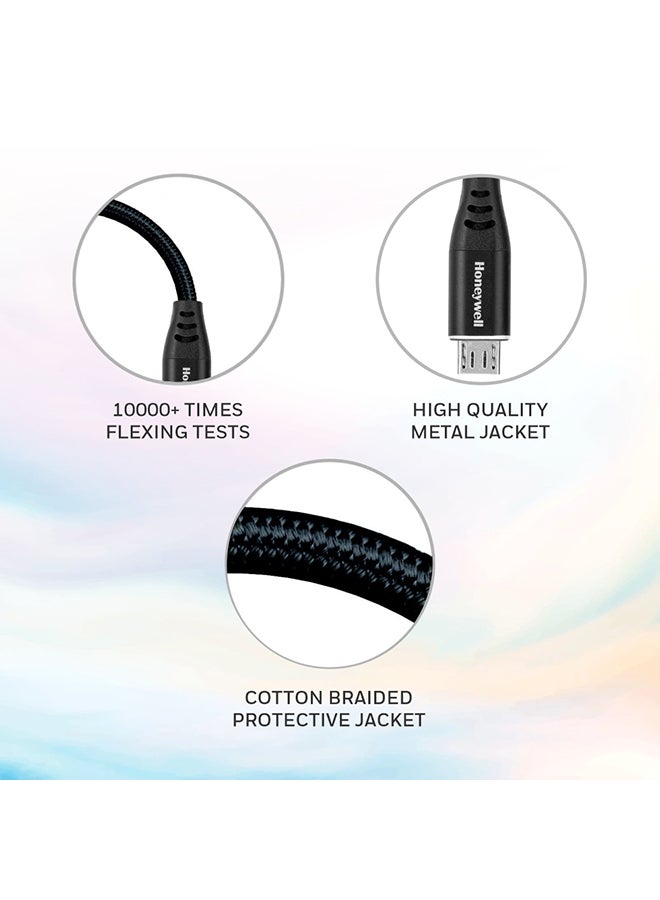Honeywell USB to Micro USB cable, Fast Charging, 480 MBPS Transfer Speed, Nylon-Braided sync and charge cable, Male-to-Male Port, Compatible with Smartphones, Tablets, Laptops, 4 Feet (1.2M) Black - Image 4