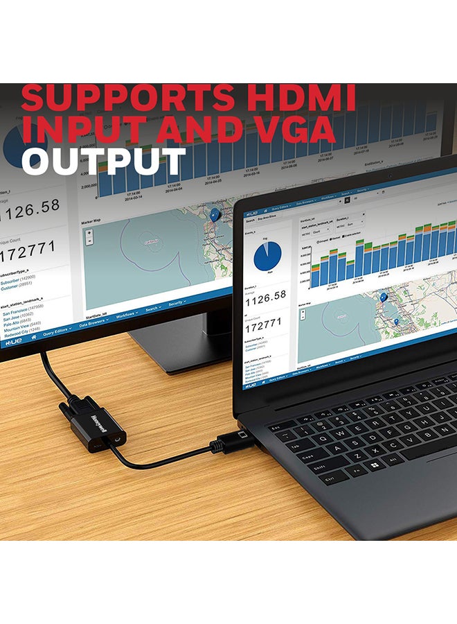 Honeywell - 3-in-1 HDMI to VGA, 3.5mm Audio Jack And Micro USB Port, 1080p@60Hz HDMI Resolution And 6.75GB Transfer Speed, VGA Resolution 1920x1200P@60Hz, Compatible With-LED, Laptop, Gaming Console etc Black - Image 1