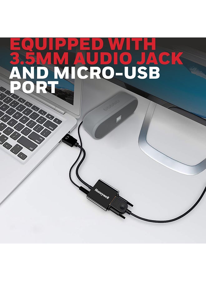Honeywell - 3-in-1 HDMI to VGA, 3.5mm Audio Jack And Micro USB Port, 1080p@60Hz HDMI Resolution And 6.75GB Transfer Speed, VGA Resolution 1920x1200P@60Hz, Compatible With-LED, Laptop, Gaming Console etc Black - Image 1
