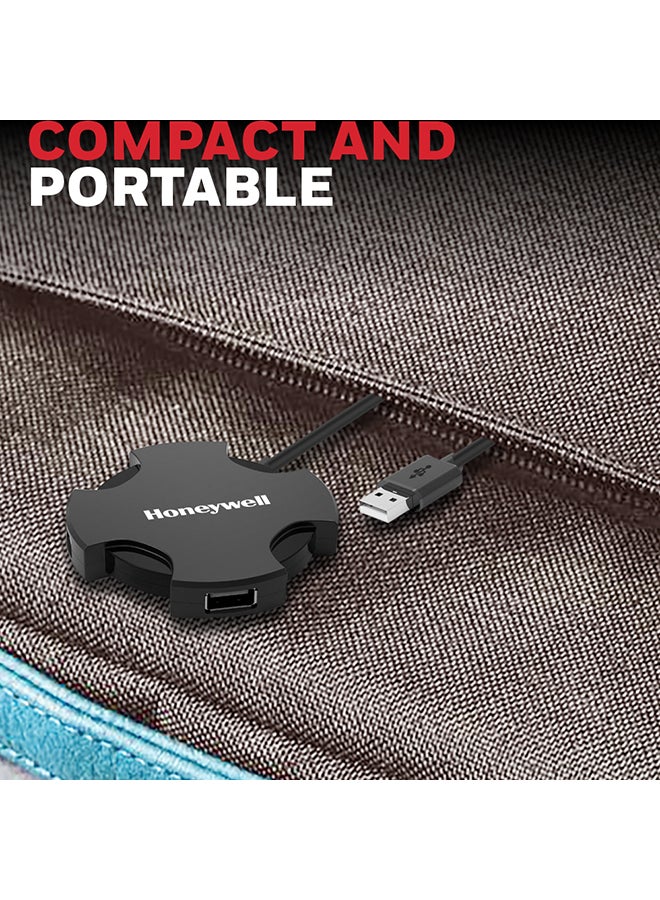 Honeywell 4In1 Ultra Slim Usb Hub 2.0 1.2Mtr Cable With A Transfer Speed Of 480Mbps Universally Compatible With All Usb Pc Speaker Laptop Hard Drive Keyboard Printer Pen Drive Black Black  - Image 3