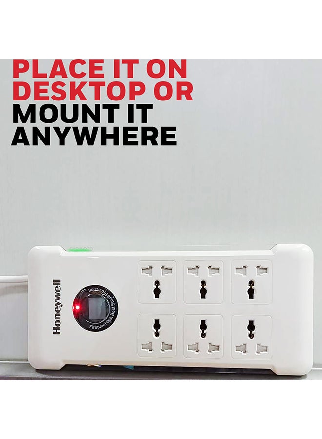 Honeywell 6 Out Surge Protector With Master Switch Spike Guard/Extension Board/Power Strip With 1.5 Meter Extension Cord 918 Joules Dsw Automatic Over Heat And Overcurrent Protection 3 Yrs Manufacturer Warranty Whiteplatinum Series White-Platinum Series  - Image 5
