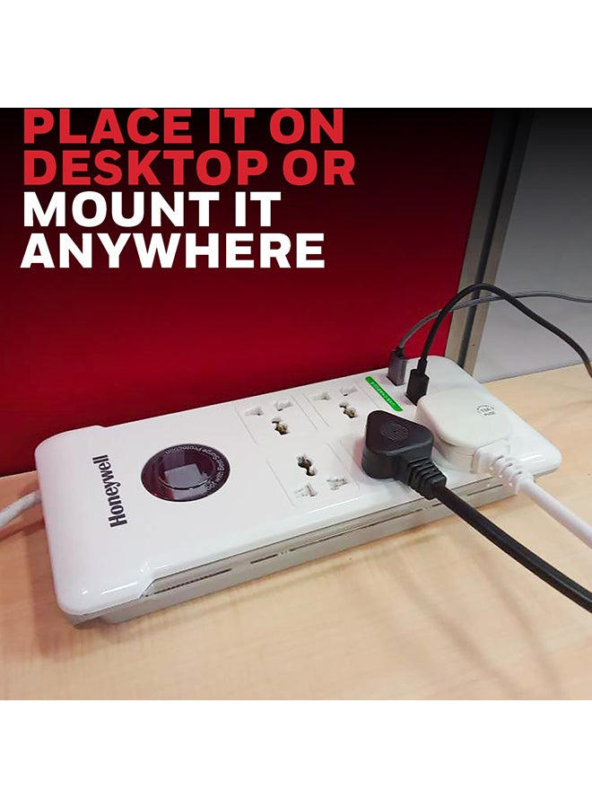 Honeywell Surge Protector/Spike Guard/Extension board, Master Switch, 5 Universal Sockets, 2USB ports, 36000Amp, 1.5 Mtr Cord, Device Secure Warranty, X3 Fireproof MOV tech, 3Yr Warranty White - Image 5