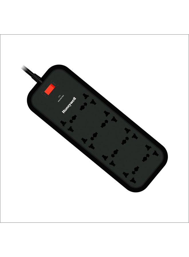 Honeywell - 8 Out Surge Protector With Master Switch, Spike Guard/Extension board/Power Strip With 2 Meter Cord, 700 Joules, DSW, Automatic Overload Protection, 3 Yrs Manufacturer Warranty Black-Value Series - Image 1