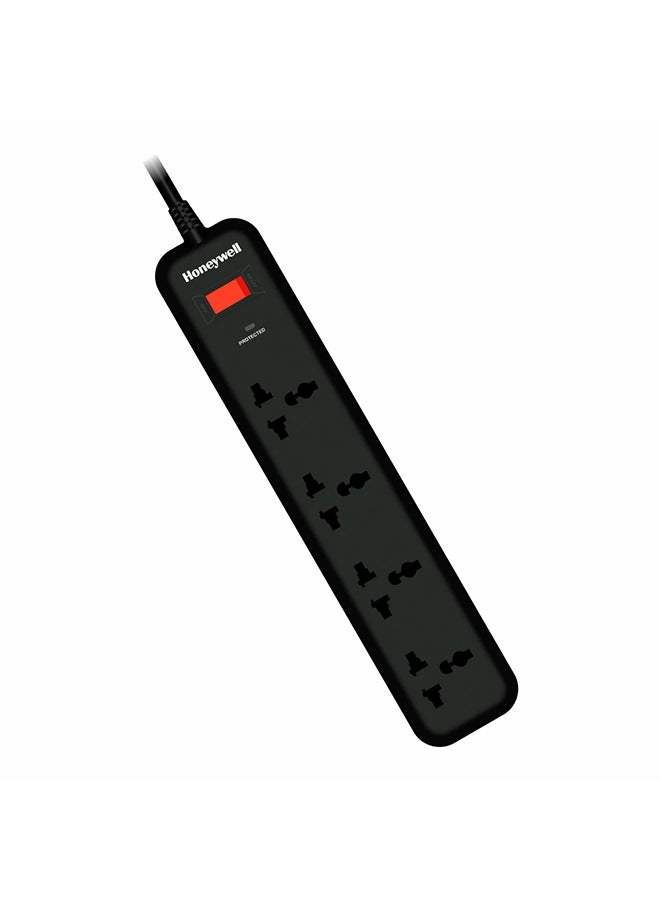Honeywell - 4 Out Surge Protector With Master Switch, Spike Guard/Extension board/Power Strip With 2 Meter Cord, 525 Joules, DSW, Automatic Overload Protection, 3 Yrs Manufacturer Warranty Black-Value series - Image 1