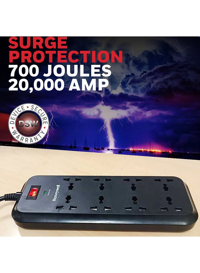 Honeywell - 8 Out Surge Protector With Master Switch, Spike Guard/Extension board/Power Strip With 2 Meter Cord, 700 Joules, DSW, Automatic Overload Protection, 3 Yrs Manufacturer Warranty Black-Value Series - Image 1