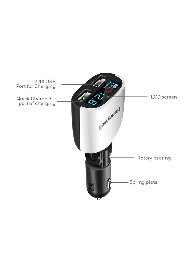 Honeywell Dual USB with LED Display Car Charger, 24W Dual USB Charger, QC 3.0 Fast Charging, Compatible with iPhones, Smartphones, Tablets, Smartwatches, Power banks, Dashcams Black-Silver - Image 2