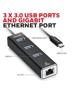 4-in-1 Type C 3.1 to USB 3.0 With Rj45 Gigabit Ethernet Adapter, 3X3.0 USB Ports Transfer Speed 5Gbps, 1Gbps Bandwidth, Compatible With All Type C Macbooks, Laptops, Pcs, Tablets Black - v1675941585/N53327068A_3