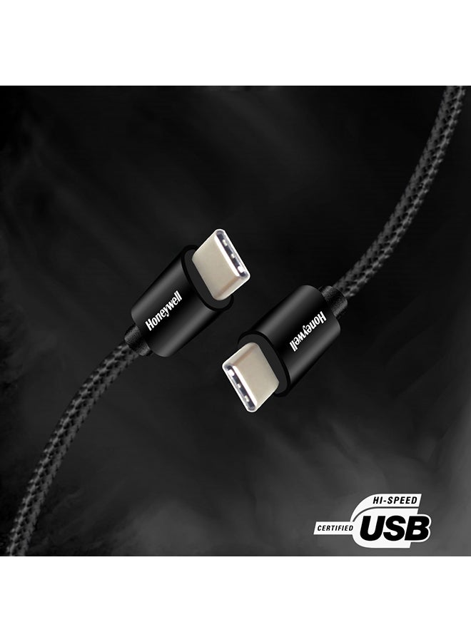هوني ويل Type C To Type C (IF Certified USB 3.1 Cable), 100W (5A), Braided Sync & Fast Charging Cable, 4 Feet (1.2M), Supports PD & QC 3.1 Charging, 5 GBPS Data Transmission black - Image 2