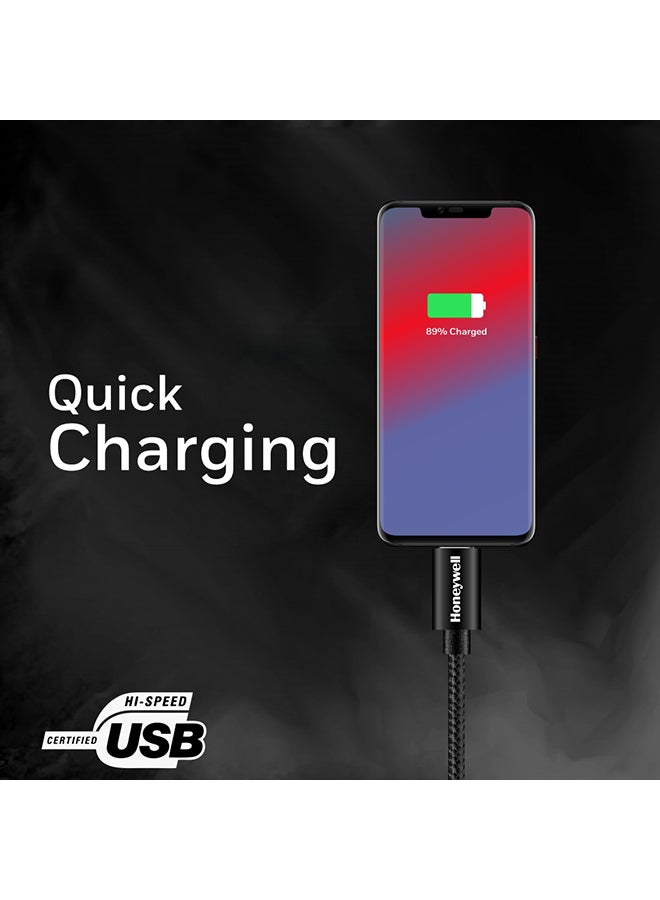 هوني ويل Type C To Type C (IF Certified USB 3.1 Cable), 100W (5A), Braided Sync & Fast Charging Cable, 4 Feet (1.2M), Supports PD & QC 3.1 Charging, 5 GBPS Data Transmission black - Image 3