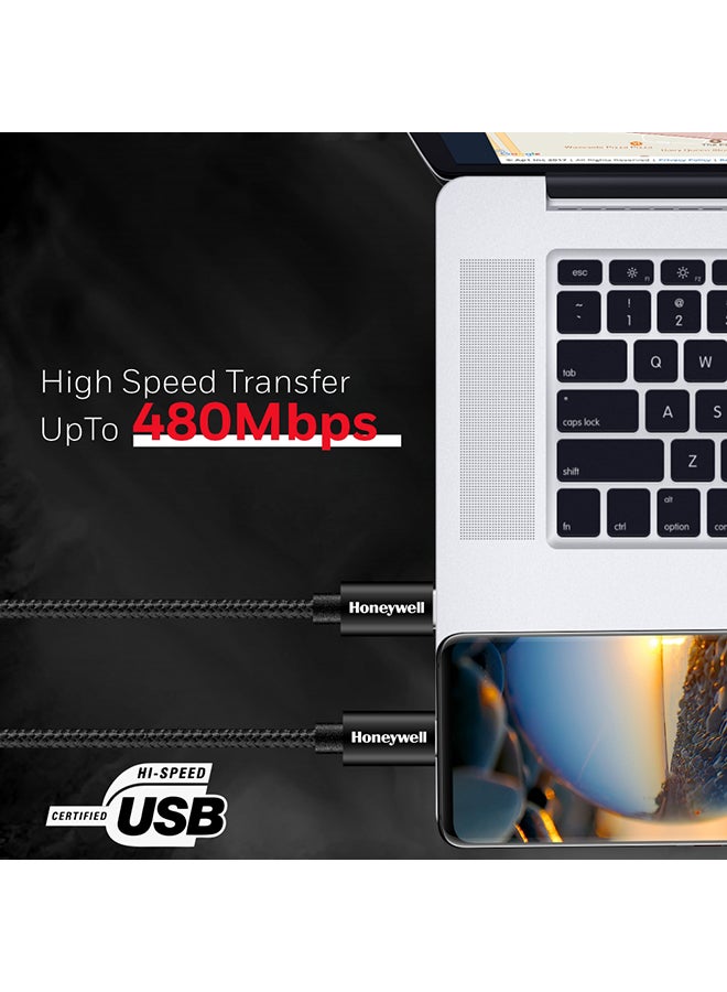 هوني ويل Type C To Type C (IF Certified USB 3.1 Cable), 100W (5A), Braided Sync & Fast Charging Cable, 4 Feet (1.2M), Supports PD & QC 3.1 Charging, 5 GBPS Data Transmission black - Image 4
