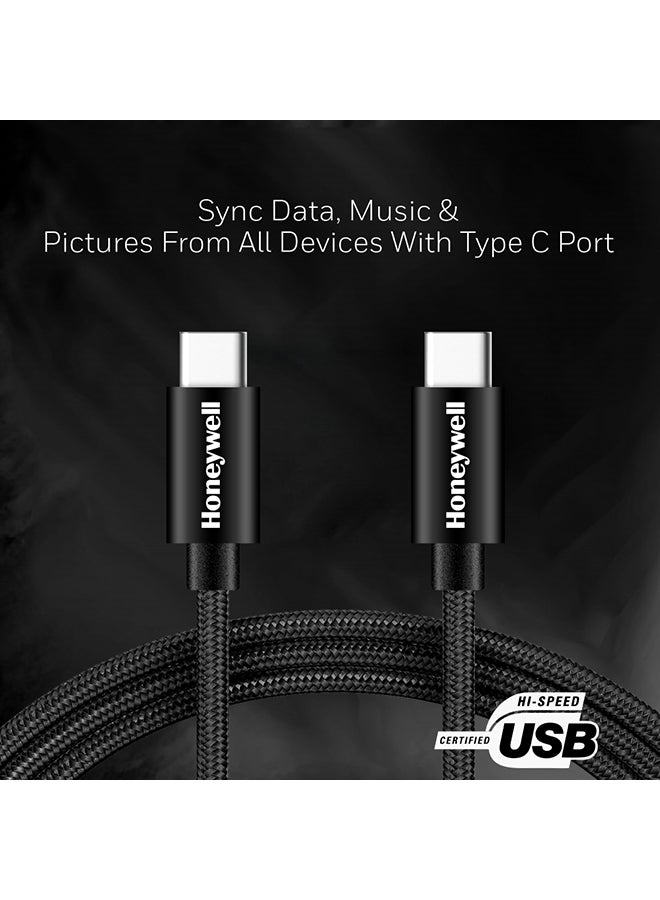 هوني ويل Type C To Type C (IF Certified USB 3.1 Cable), 100W (5A), Braided Sync & Fast Charging Cable, 4 Feet (1.2M), Supports PD & QC 3.1 Charging, 5 GBPS Data Transmission black - Image 5